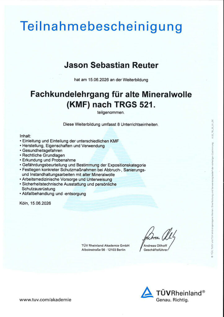 Fachkundelehrgang Mineralwolle - Jason Reuter